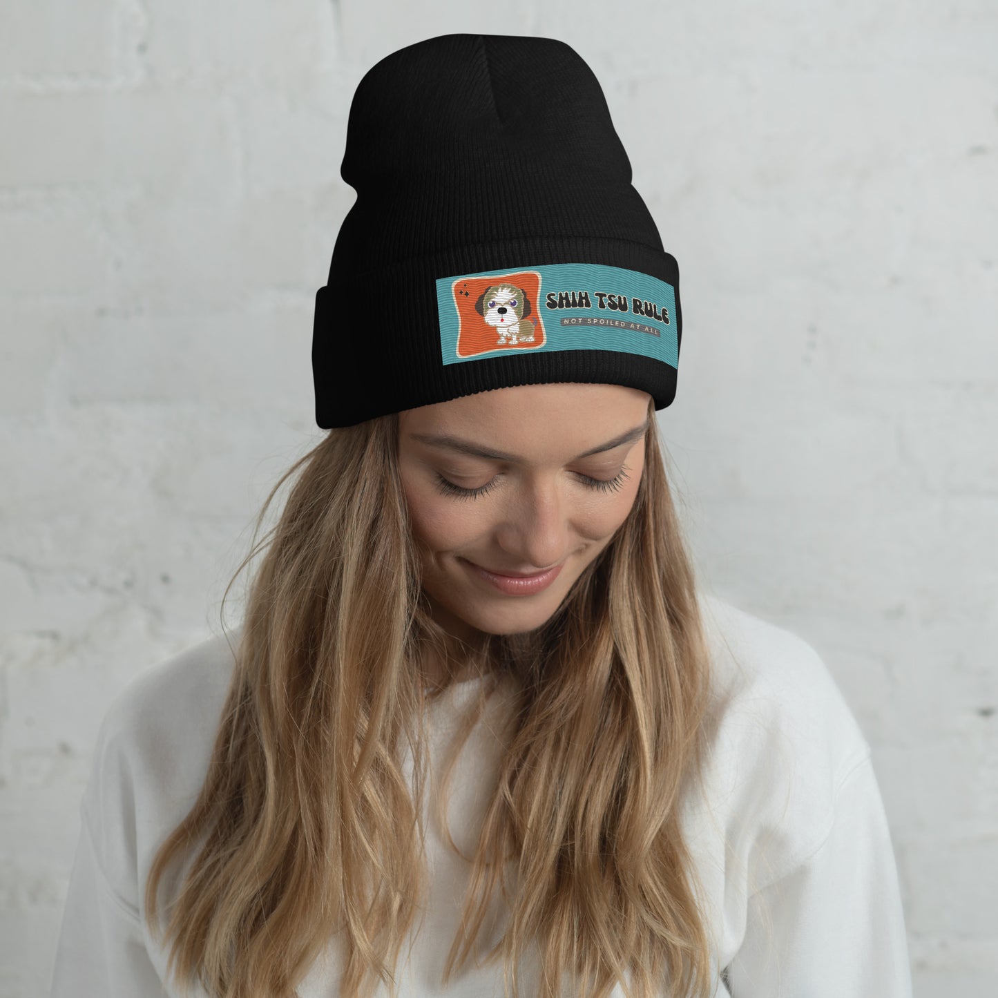 Custom Embroiderd Shih Tsu Unisex Cuffed Beanie Available in Black, Gray and White